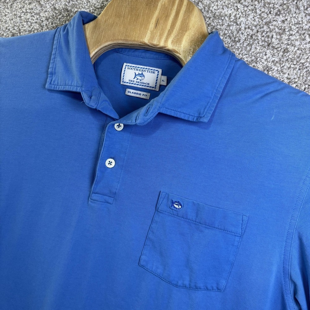 Southern Tide Skipjack Polo Shirt Mens XL Blue Short Sleeve‎ Pocket Wild Dunes
